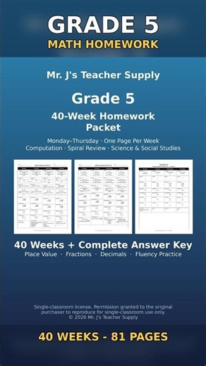 40 Weeks of 5th Grade Math Homework — Done For You! #Shorts