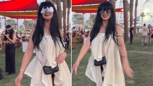 Heidi Klum rocks black wig and cheeky ensemble at Coachella