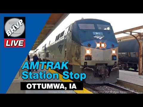 Amtrak California Zephyr station stop in Ottumwa, IA + BNSF freight trains | 3-29-26 Replay