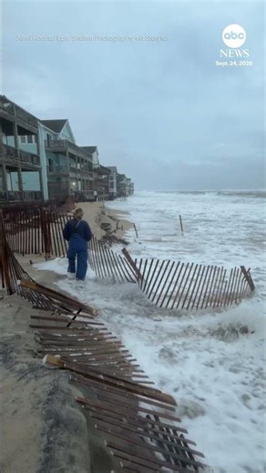 Nor'easter waves sweep seawater toward North Carolina beachfront properties