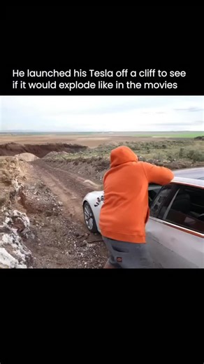Curvify on Instagram: "YouTuber Danny Duncan launched his Tesla Model 3 off a cliff to see if it would explode like in the movies. Before the jump, he tested the car’s windows and showed they were stronger than regular glass. The impact was brutal, airbags deployed mid-air, and the Tesla was completely destroyed but never caught fire or exploded. The stunt went viral, sparking massive discussions about Tesla’s safety, engineering, and how far people will go to test it. Did you think the car woul