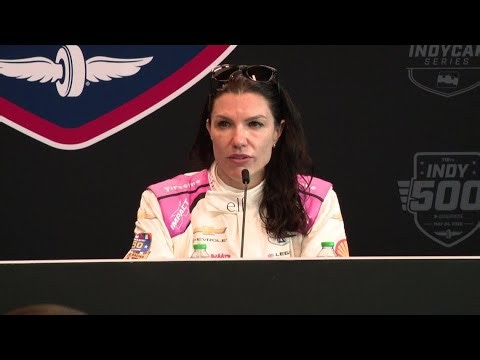 IndyCar driver Katherine Legge reacts to NASCAR driver Kyle Busch's sudden death