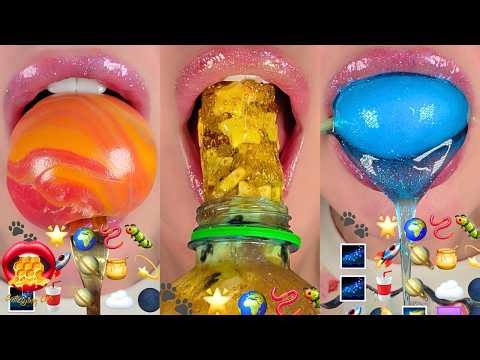 Galaxy Space ASMR Eating Emoji Challenge Satisfying Sounds