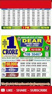 Dear Lottery Live Result 1 PM | Victory Morning Lottery Sambad Live 16/10/26 | Nagaland Lottery Live