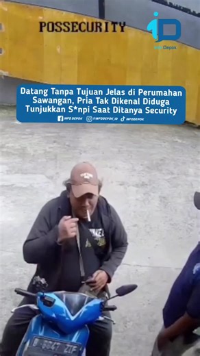 Seorang pria tak dikenal datang ke Perumahan Exotica Hive, Sawangan, Depok, pada Jumat (26/12/2025). Pria tersebut ingin datang ke salah satu rumah tanpa mengetahui identitas pemilik, sehingga memicu kecurigaan petugas keamanan setempat. Petugas keamanan yang berjaga kemudian bertanya. Dalam interaksi tersebut, pria itu sempat membuka jaket dan diduga memperlihatkan senjat* ap*. Hingga saat ini, tujuan kedatangan pria tersebut belum diketahui. #infodepok #depok #kotadepok