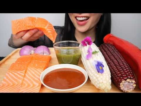 SALMON SLABS + FRESH CORN (ASMR EATING SOUNDS) LIGHT WHISPERS | SAS-ASMR