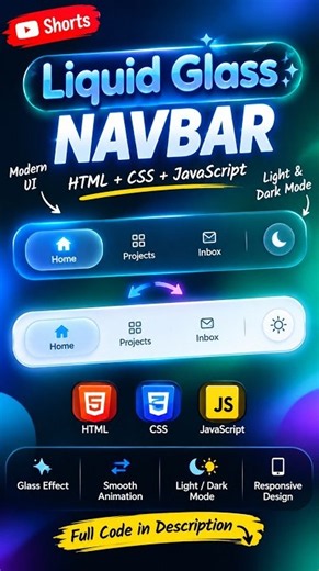 🔥 Liquid Glass Navbar with HTML, CSS & JavaScript ✨ #Shorts #programming #coding