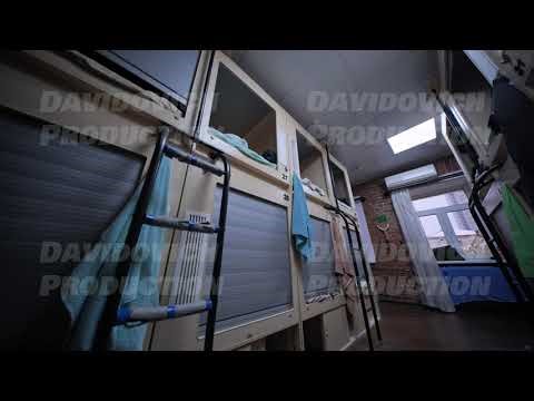 Capsule hotel offering compact sleeping pods with privacy shutters and ladders