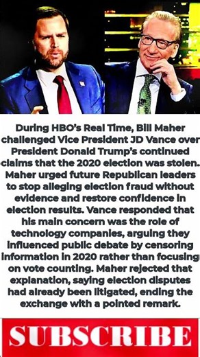 Bill Maher Scolds JD Vance To His Face Over Trump’s False Election Fraud Claims