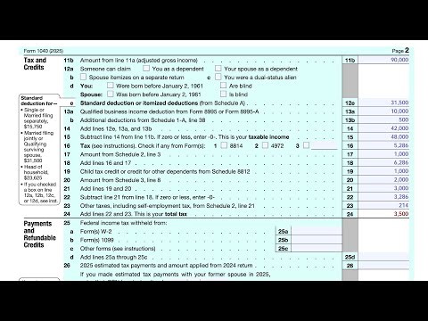 IRS Form 1040 walkthrough (Tax and Credits)