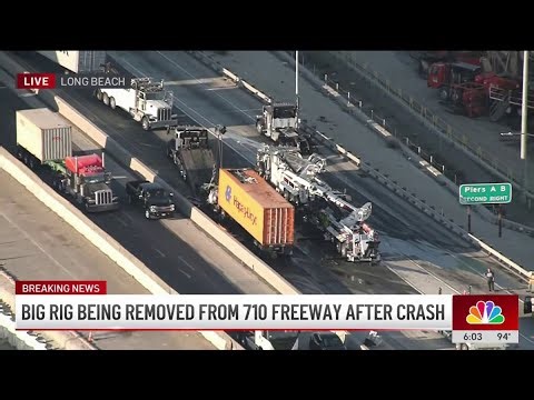 Fiery crash after 2 big rigs collide on 710 Freeway in Long Beach