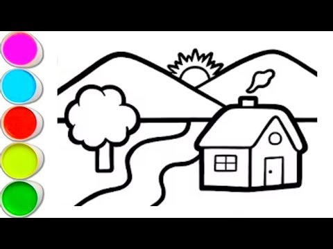 House Drawing | how to draw house for beginners | step by step home drawing | house drawing with sun