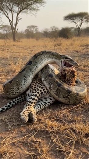 The Wild Python Holding A Leopard and Eating on Ground #python #virial #forest #trending