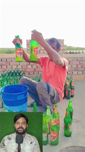 Built a house wall out of empty glass bottles