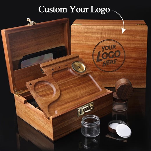 Custom Logo Acacia Wood Storage Box: Password Lock, Hygrometer, Glass Jars, Gift for Him/her - Etsy Canada