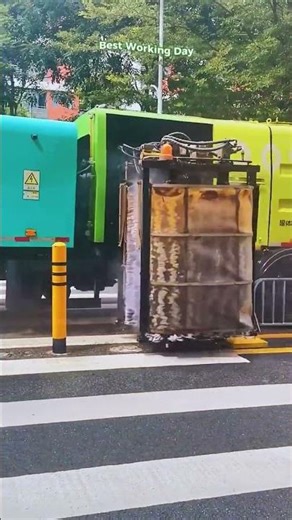 A powerful washing machine in action how road barriers are washed in seconds