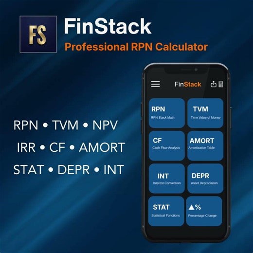 FINSTACK: Professional RPN calculator with TVM, NPV, IRR & Cash Flow