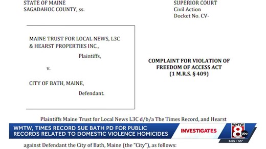 WMTW, The Times Record file lawsuit against Bath Police Department