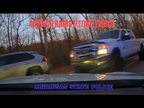 Arkansas State Police Trooper RAMS fleeing Ford F250 to end dangerous pursuit #pit #chase