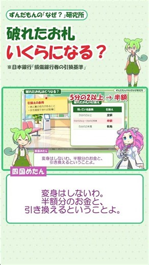 破れたお札、いくらに引き換えてもらえる？ #ずんだもん