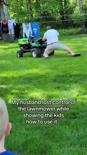 Husband Loses Control of Lawnmower While Showing Kids How To Use It 😂 Funniest Fail Ever!