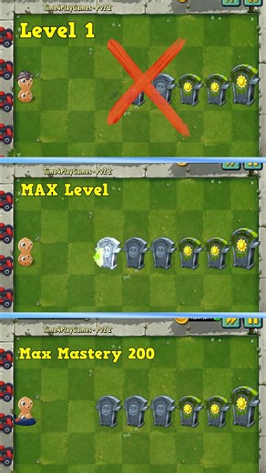 Pea Nut Lvl 1 vs MAX Level vs Mastery 200 Power Up vs Team Gravestones #pvz #shorts #pvz2