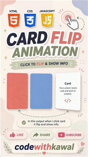 Create Amazing Card Flip Animation Using HTML CSS & JavaScript | Interactive Flip Card Tutorial