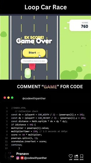I turned an endless road into a racing game. 🏎️ | #developer #javascript #games #coding #viral #play