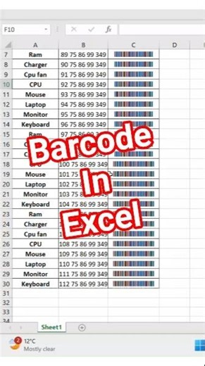 Excel में barcode कैसे बनाए🔥#excel #excelformula #exceltips #exceltricks #exceltutorial #edexcel