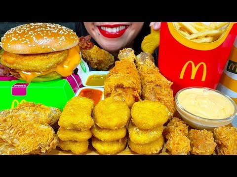 ASMR MCDONALD’S FEAST, BACON CHICKEN BURGER, CHICKEN NUGGETS, FRIED CHICKEN, Eating Sounds