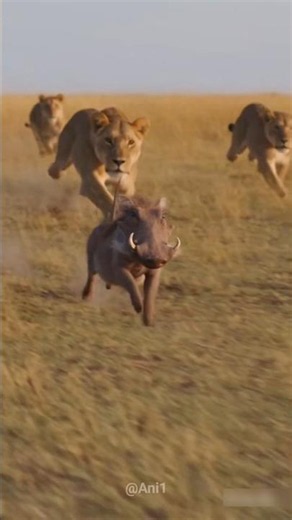 Watch how a small warthog uses all its strength to save its life from lions.