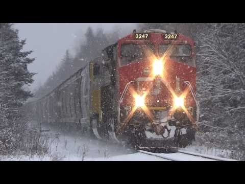 Big Heavy Potash Train CN 730 w/Mid & Rear DPUs rolling pass Boundary Creek, NB in the Snow