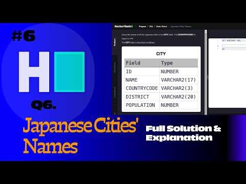 HackerRank SQL Series #6 | Japanese Cities' Names SQL Questions Explained Step-by-Step (Easy Level)