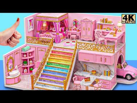 Make Beautiful Pink Miniature House with Lovely Hidden Room from Cardboard ❤️ | DIY Miniature House