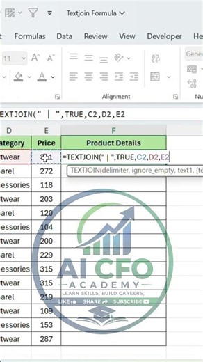 TEXTJOIN Formula in Excel | Combine Text Like a Pro | Excel Tips #shorts