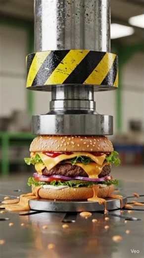 A perfectly stacked cheeseburger meets a 150-ton hydraulic press 😳