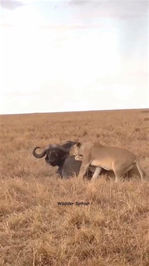 Hold tight. Figtree Lionesses, Samara & Sukari powerfully pulling down cape Buffalo in Masai Mara