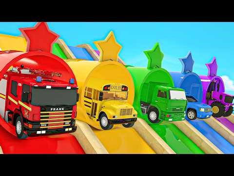 Cars Change Wheels into Shapes! 😱 Learn Colors, Big Slides & Pool Jump! 🌈🚗Nursery Rhymes Kids Songs