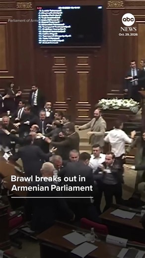 A mass brawl broke out between lawmakers in Armenia's National Assembly on Thursday, leaving an opposition MP with a bloody nose and prompting an ambulance to arrive at the parliament building, according to local media.