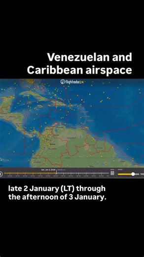 Timelapse of Venezuelan and Caribbean airspace on Flightradar24 from late Friday night (local time) through yesterday afternoon. | Flightradar24.com