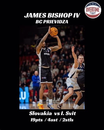 OVERTIME on Instagram: "🎥👀 James Bishop IV @jbishop.iv 19pts (70%fg) and 4ast helped @bcprievidza_official to a convincing win over Svit @tipos_sbl in Slovakia 🙌🙌 #JamesBishopIV #bcprievidza_official #tipossbl"