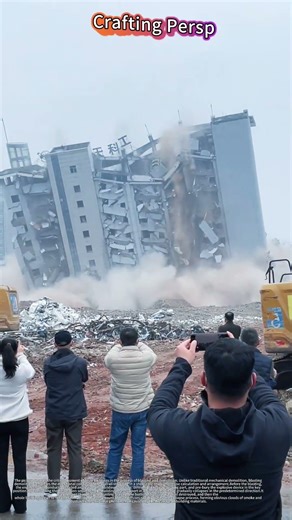 The whole process of blasting and demolition of large buildings