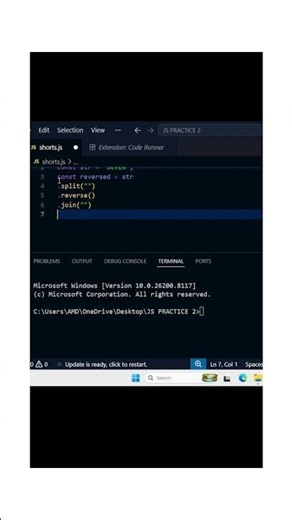 Javascript trick #8 to reverse a string in just one line #coding #javascript #reversestring #dev