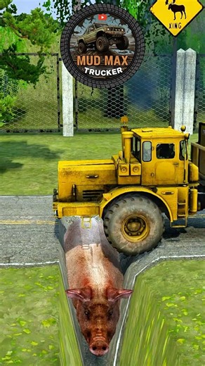 Spintires Mudrunner Truck #147 Heavy Tractor and Logging Truck Convoy Towing Trailers Over Giant Pig