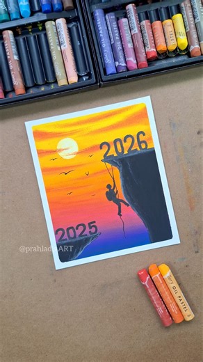 From 2025 to 2026 🌅 | Never Give Up | Oil Pastel Motivational Art