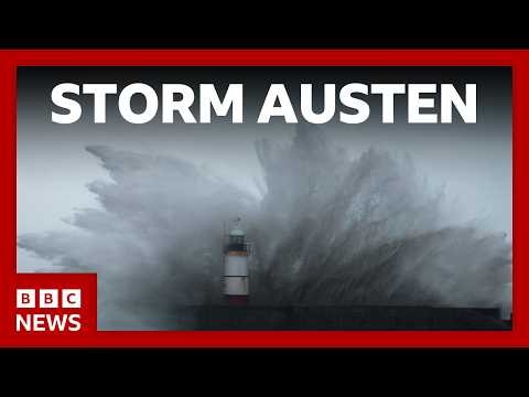 Storm Austen hits parts of UK leaving thousands without power and disrupting travel | BBC News