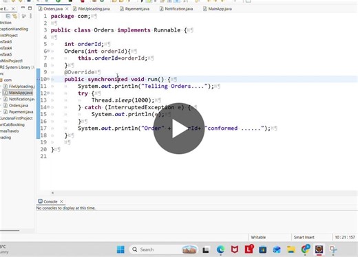 🔹 Mini Project: Multithreading Simulation – Online Food Order System This mini project demonstrates the implementation of multithreading in Java by simulating a real-world online food ordering… | Bandapalli Pothuraju