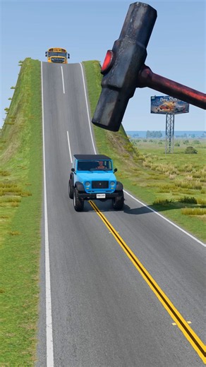 Big & Small Cars & School Bus vs Giant Hammer - BeamNG.Drive #shorts #beamngdrive