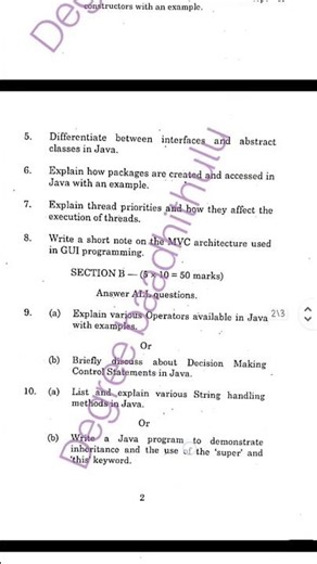 Bsc 3rd semester object oriented programming using java previous year question paper