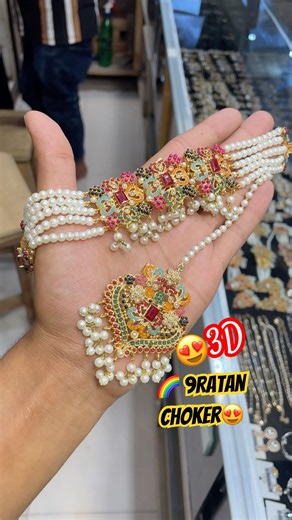 😍Beautiful handmade Multi 🌈9 Ratan choker Set with Earrings ✨bindia